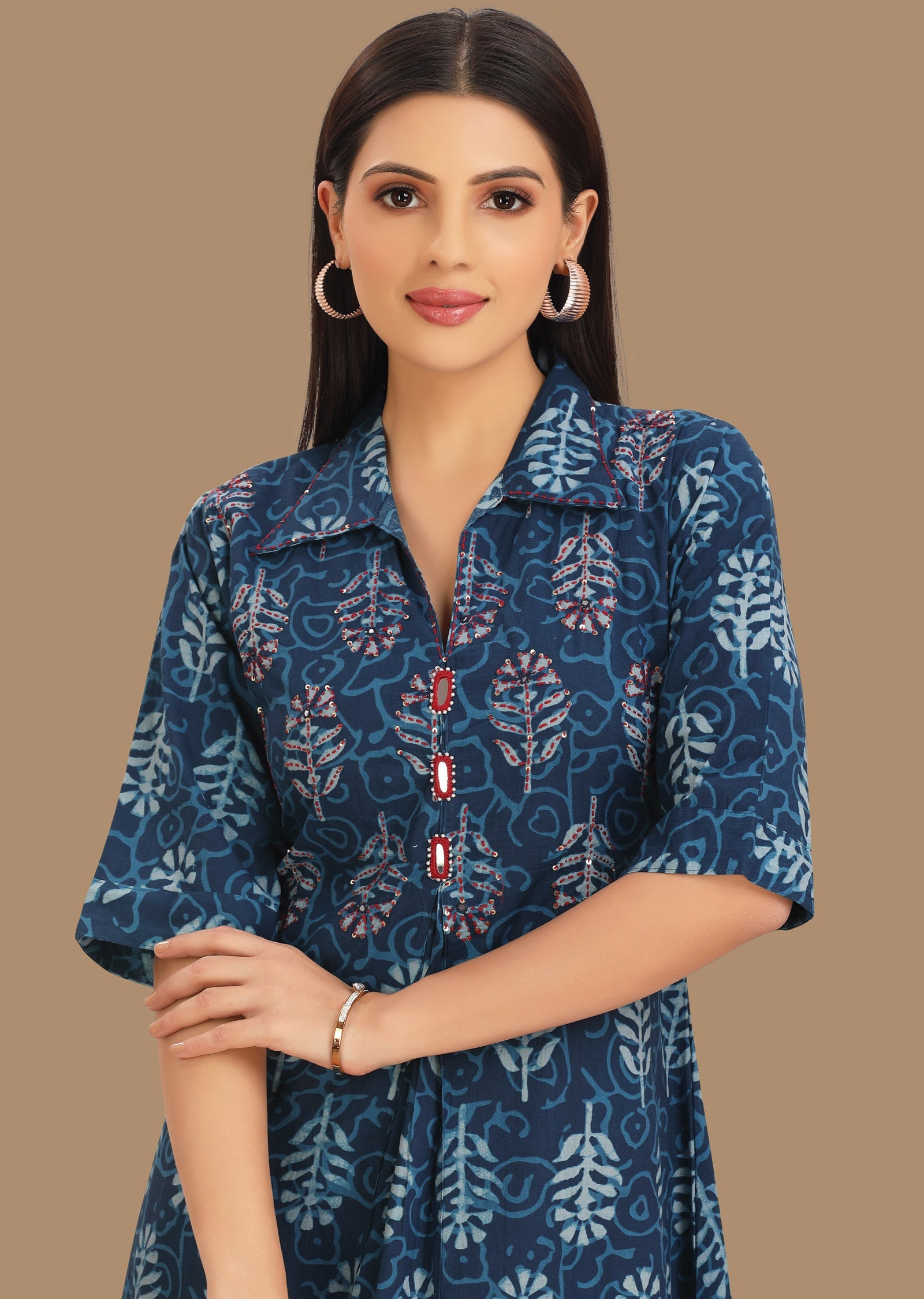 Indigo Blue Cotton Kurti Frock Style