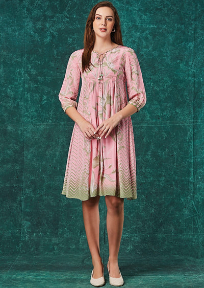 Baby Pink Crepe Kurti Frock Style