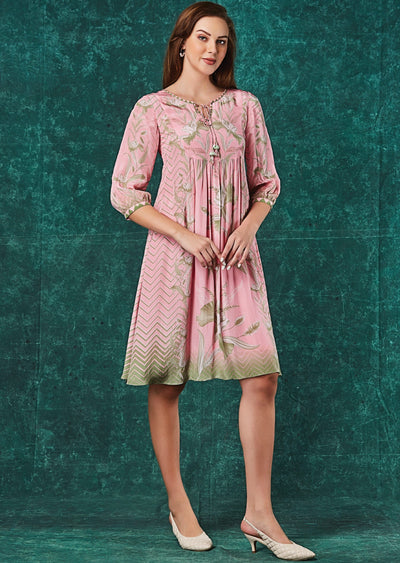 Baby Pink Crepe Kurti Frock Style