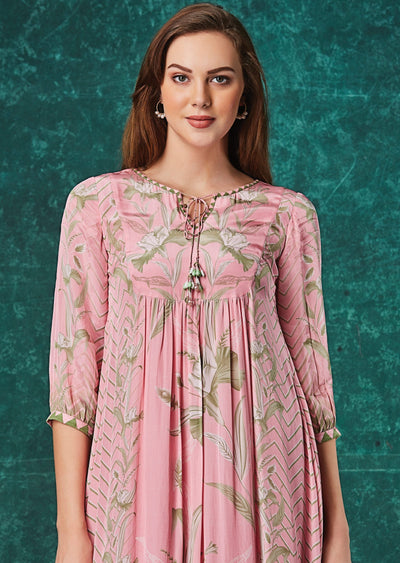 Baby Pink Crepe Kurti Frock Style