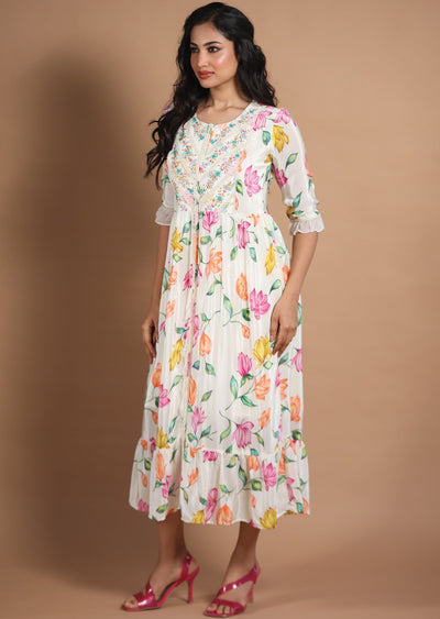 Cream Crepe Kurti Frock Style