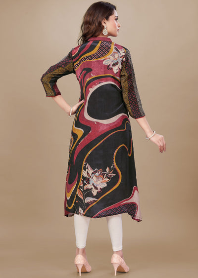 Black & Red Crepe Kurti Frock Style