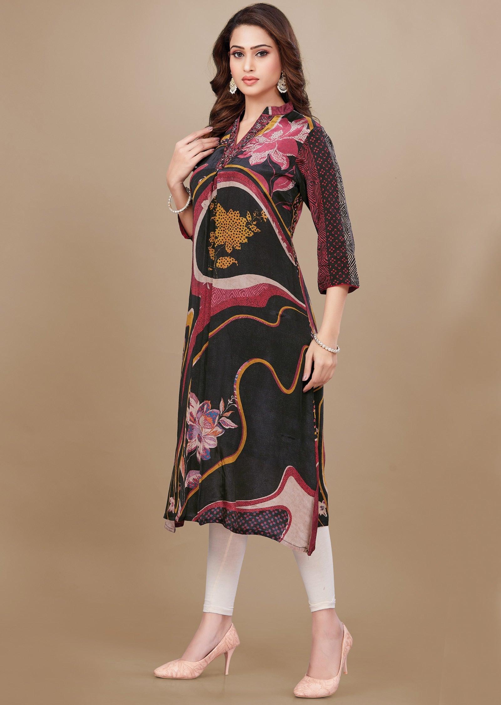 Black & Red Crepe Kurti Frock Style