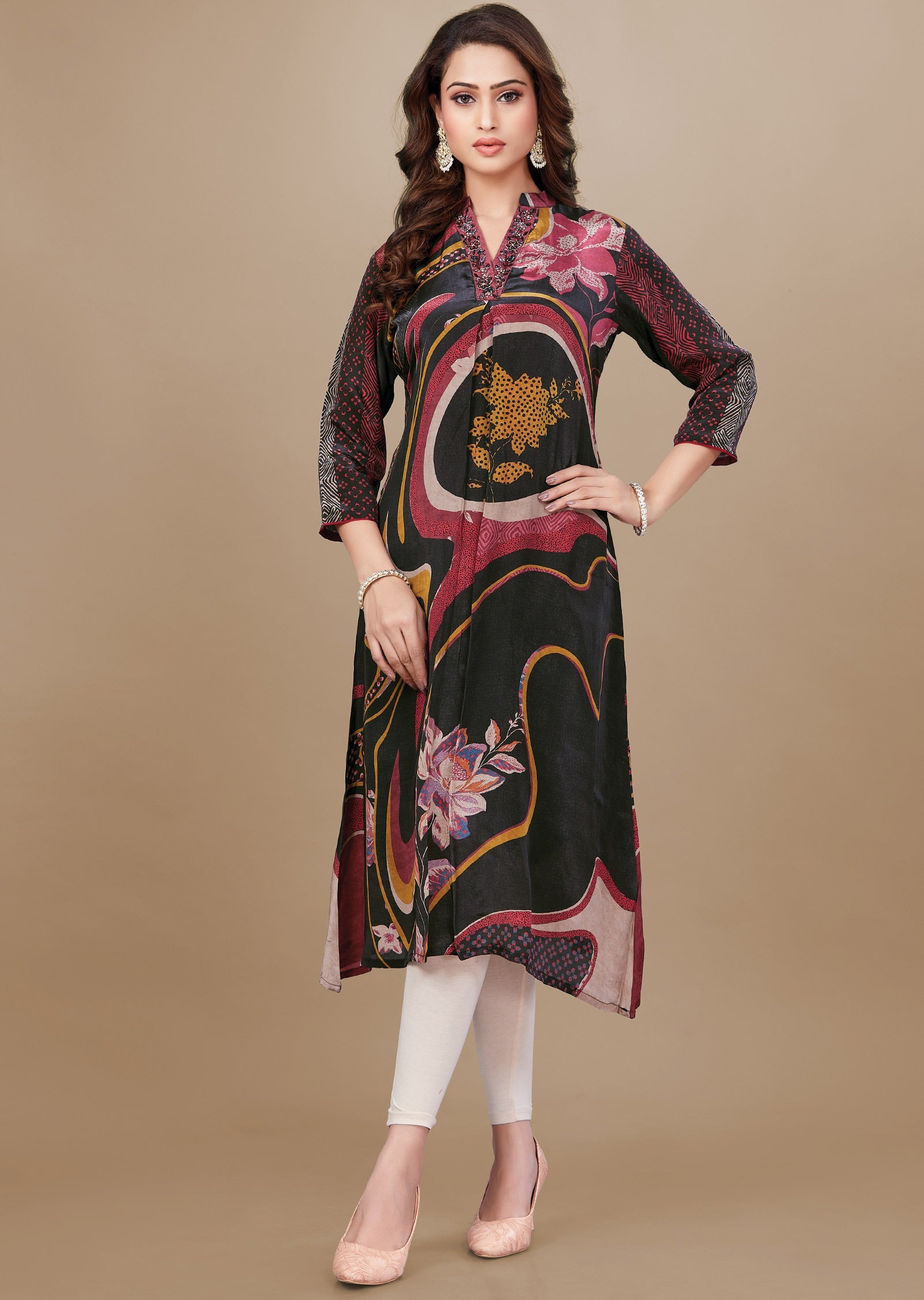 Black & Red Crepe Kurti Frock Style