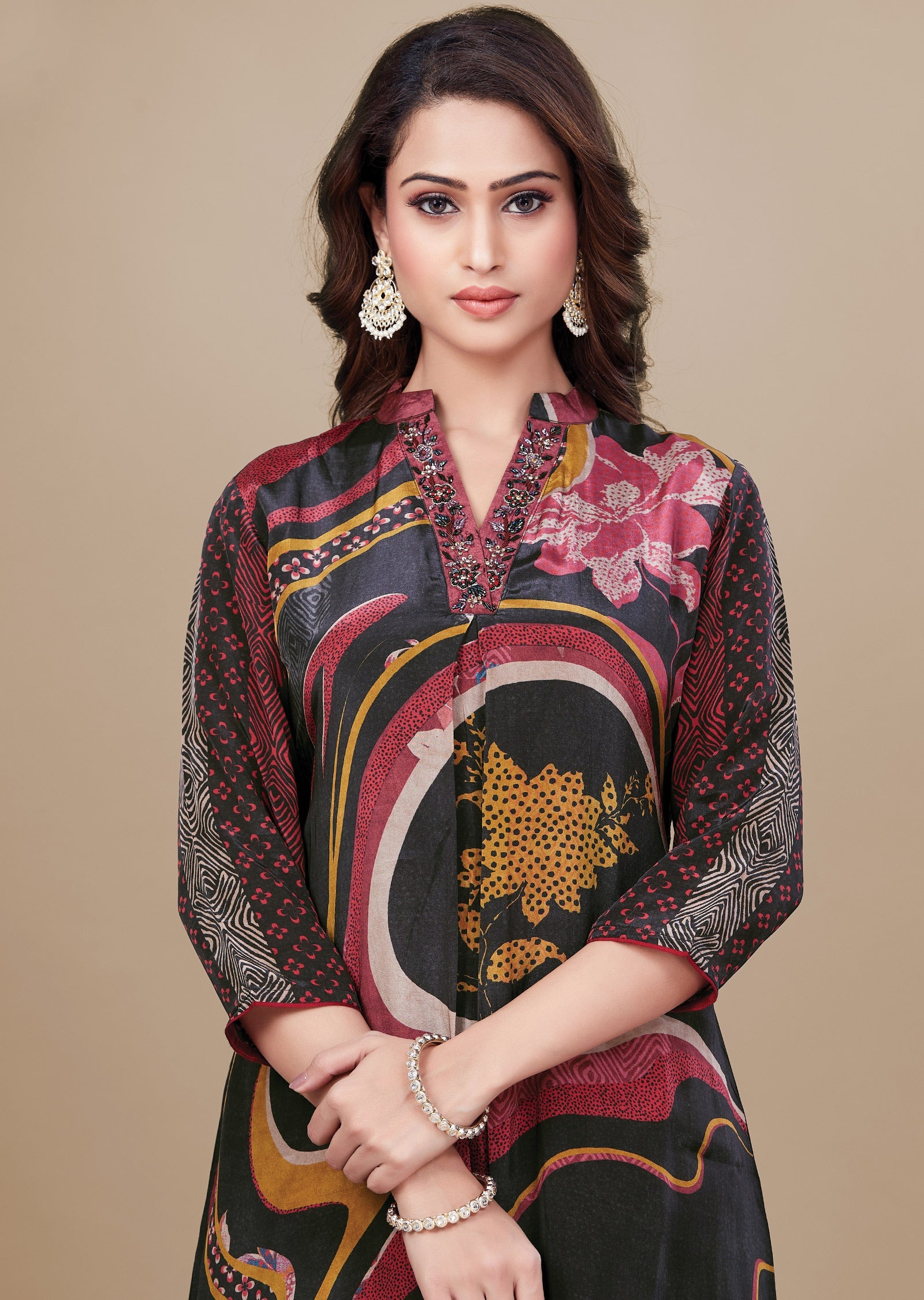 Black & Red Crepe Kurti Frock Style