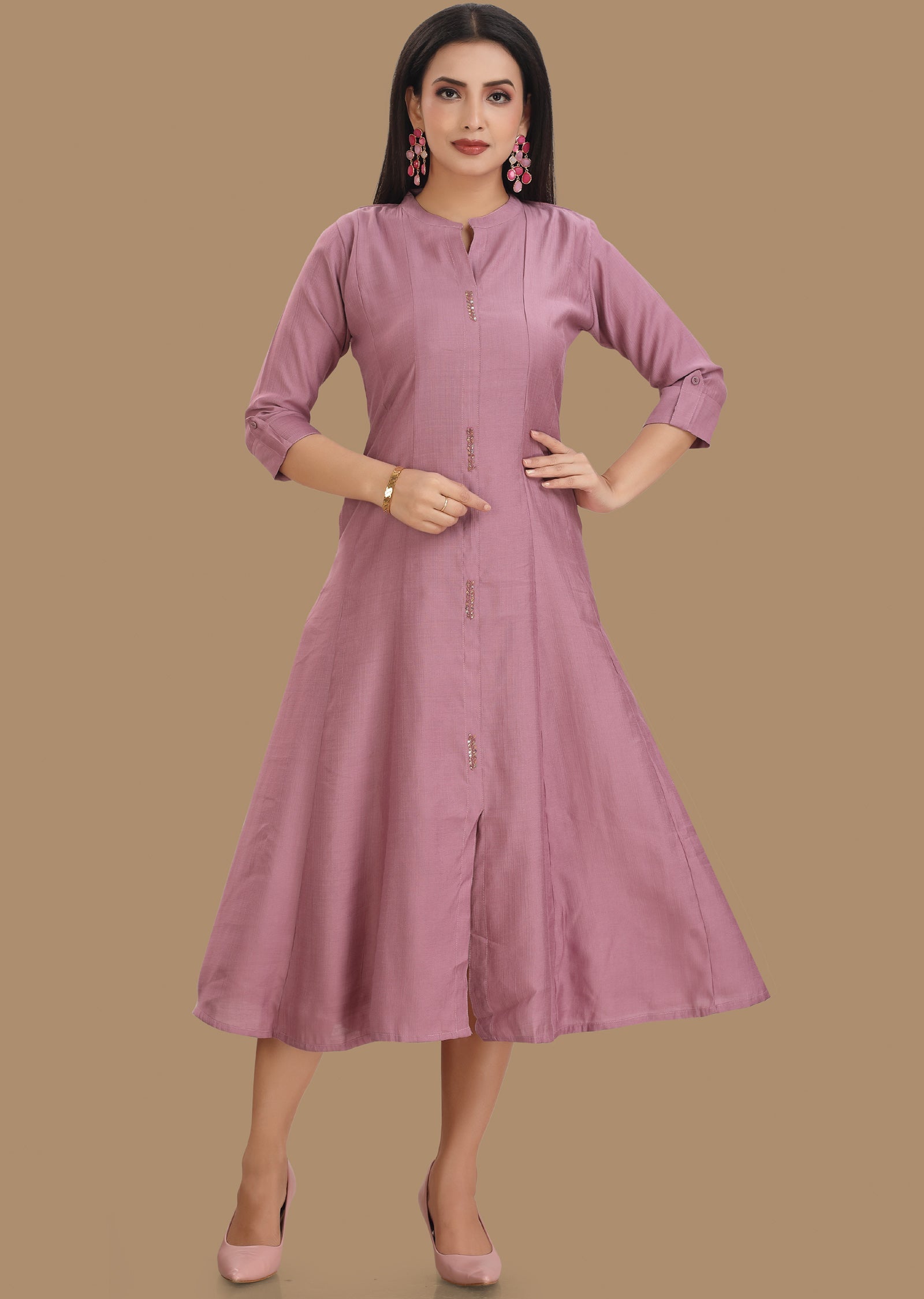 Onion Pink Soft Silk Kurti Frock Style