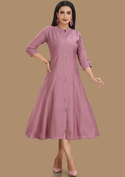 Onion Pink Soft Silk Kurti Frock Style