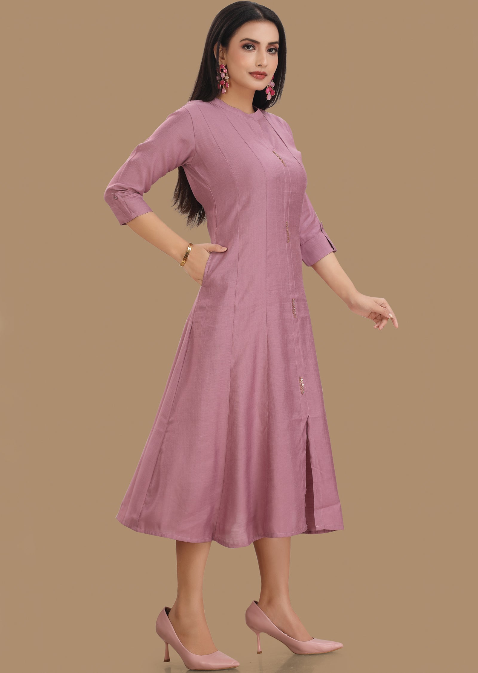 Onion Pink Soft Silk Kurti Frock Style