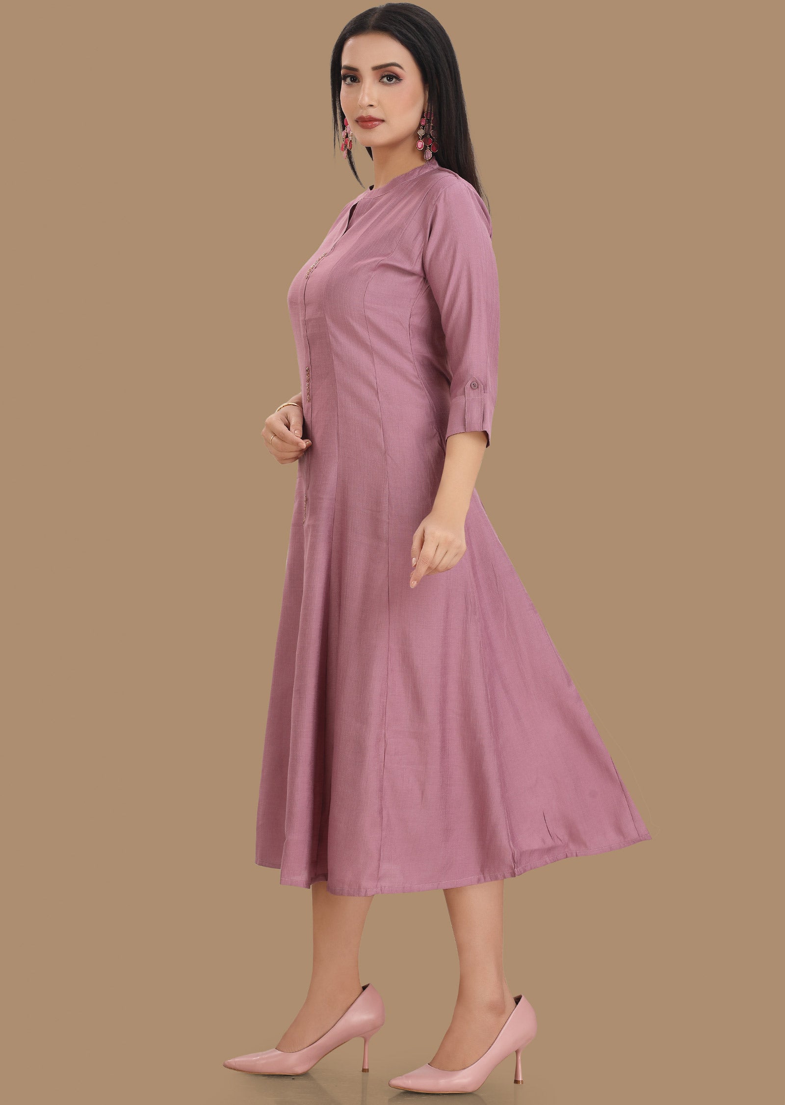 Onion Pink Soft Silk Kurti Frock Style