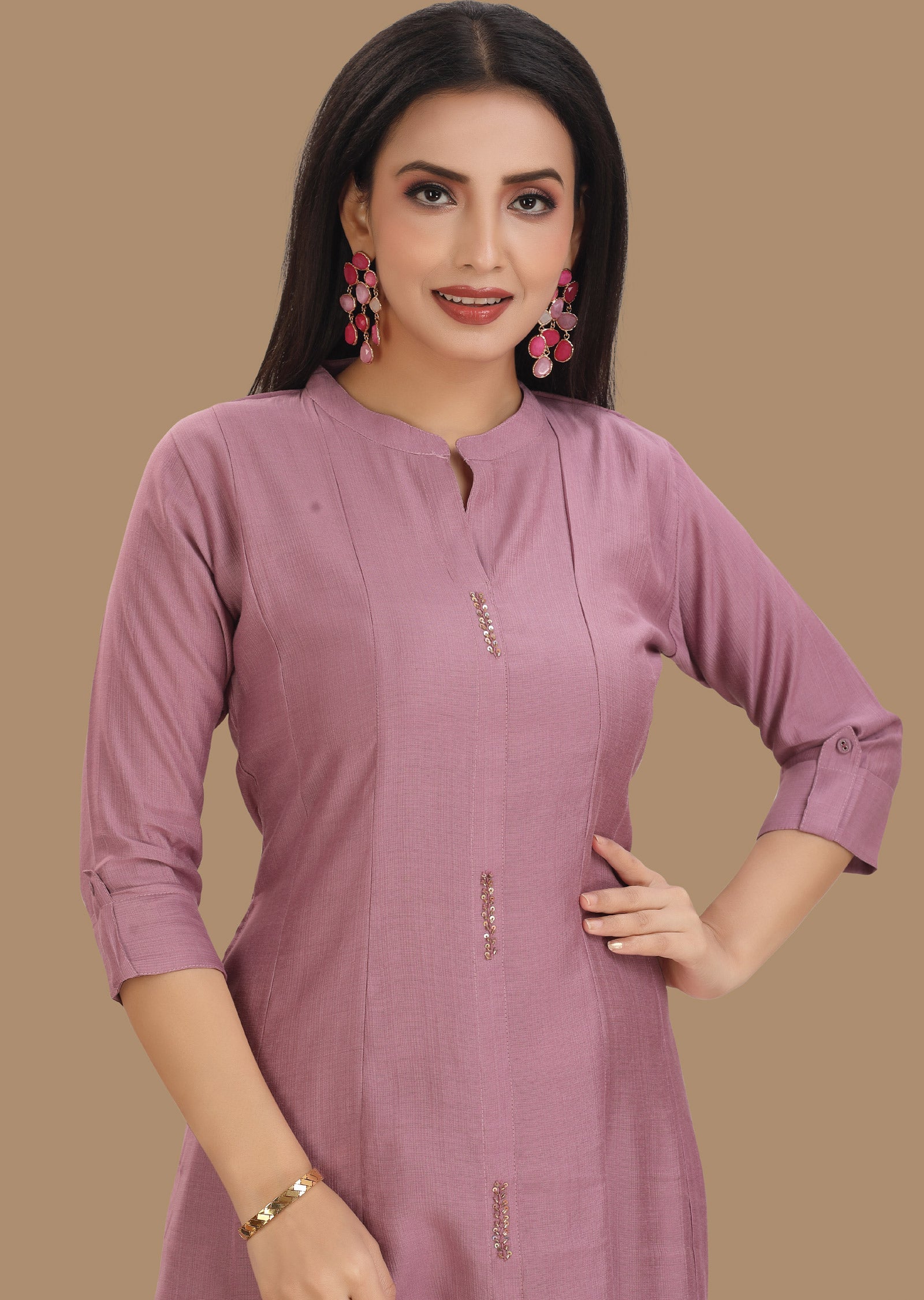 Onion Pink Soft Silk Kurti Frock Style