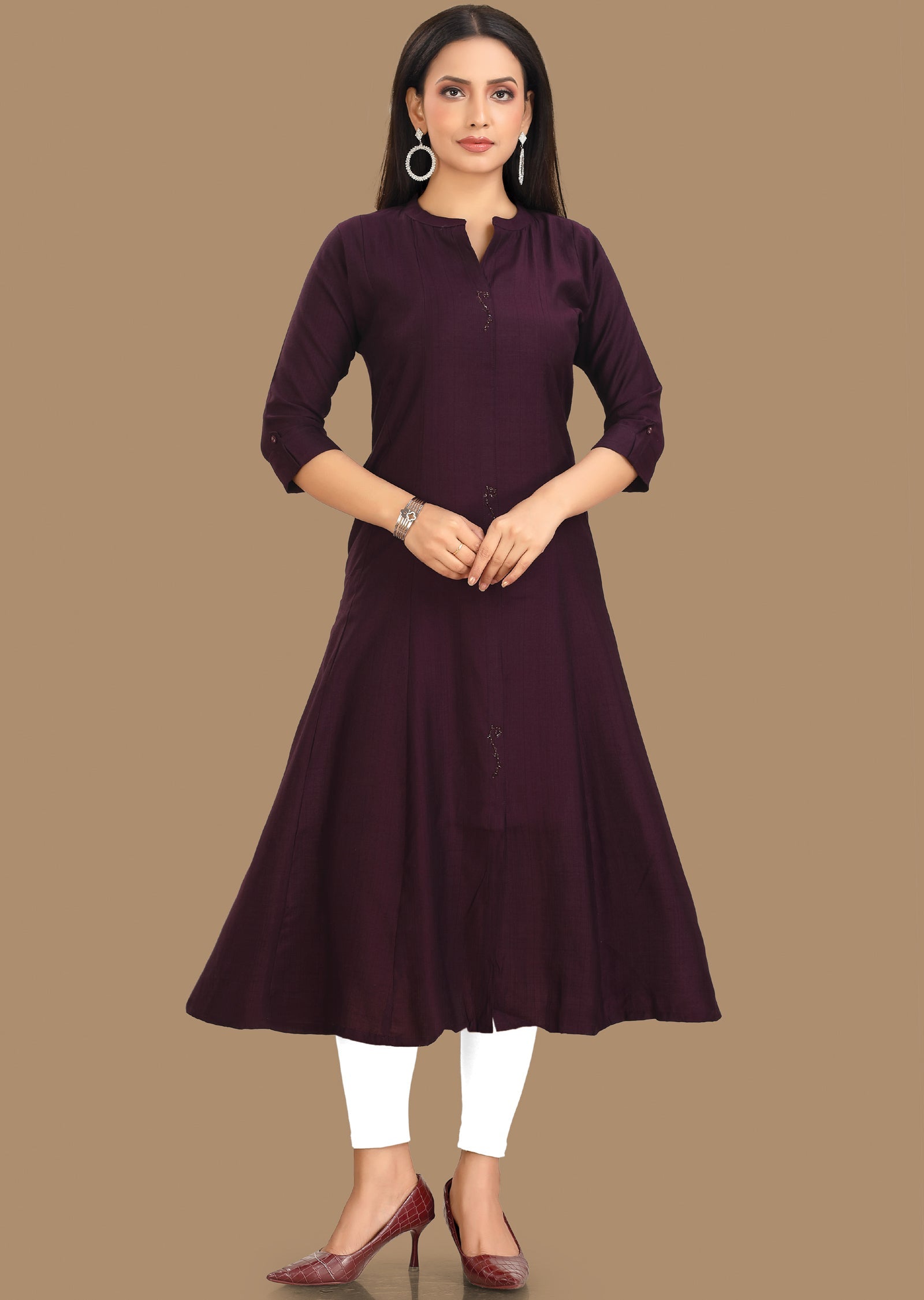 Wine Soft Silk Kurti Frock Style