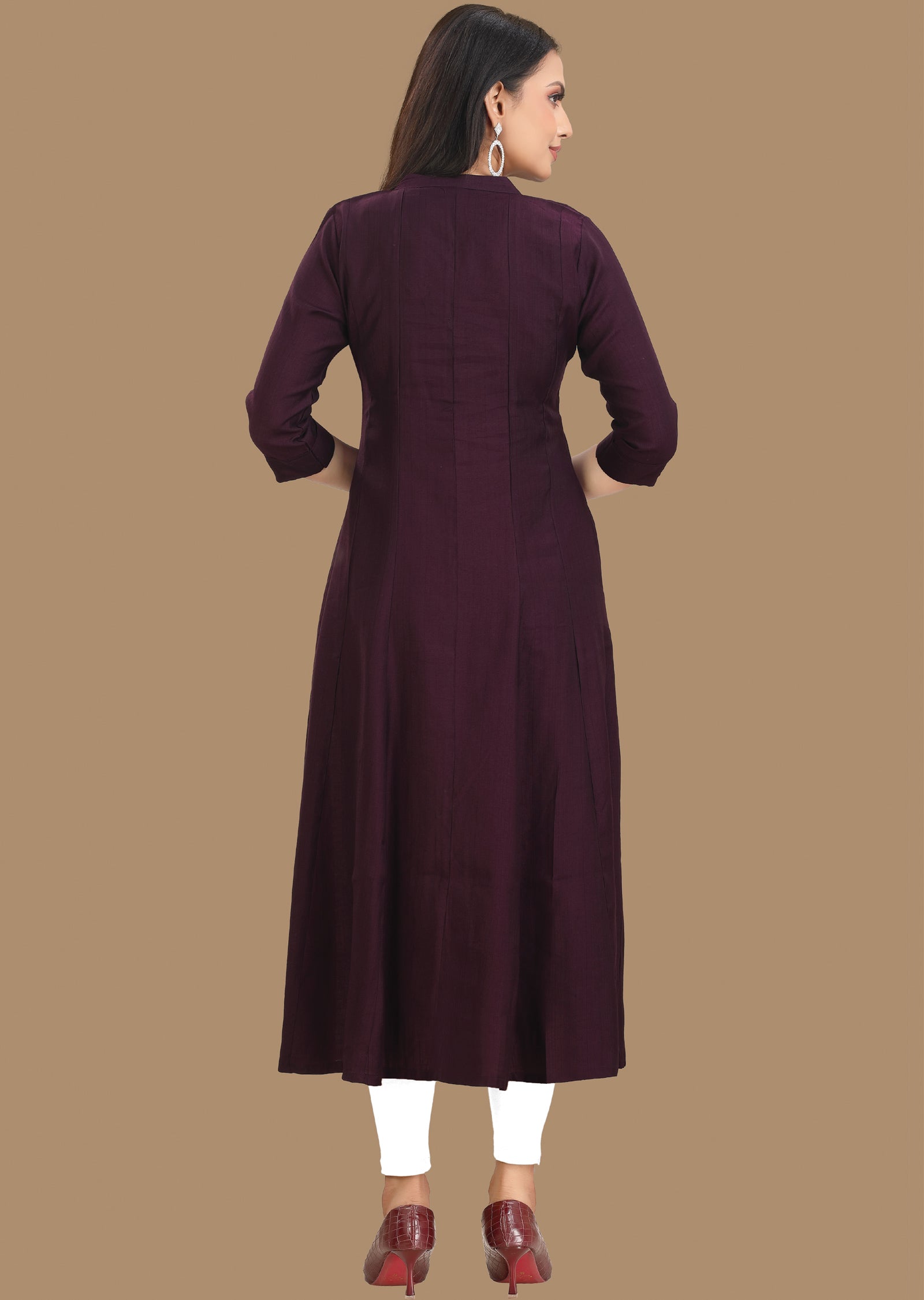 Wine Soft Silk Kurti Frock Style