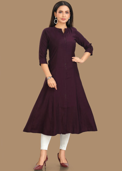 Wine Soft Silk Kurti Frock Style