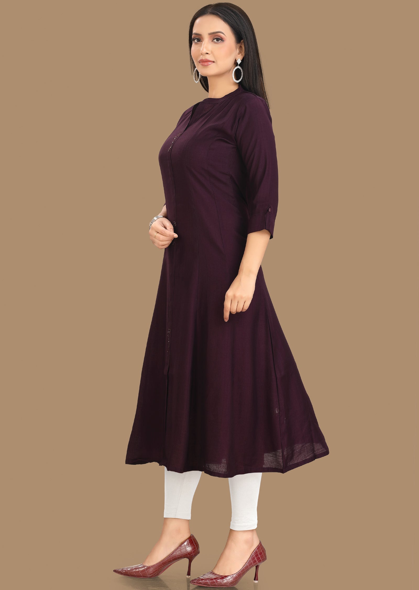 Wine Soft Silk Kurti Frock Style