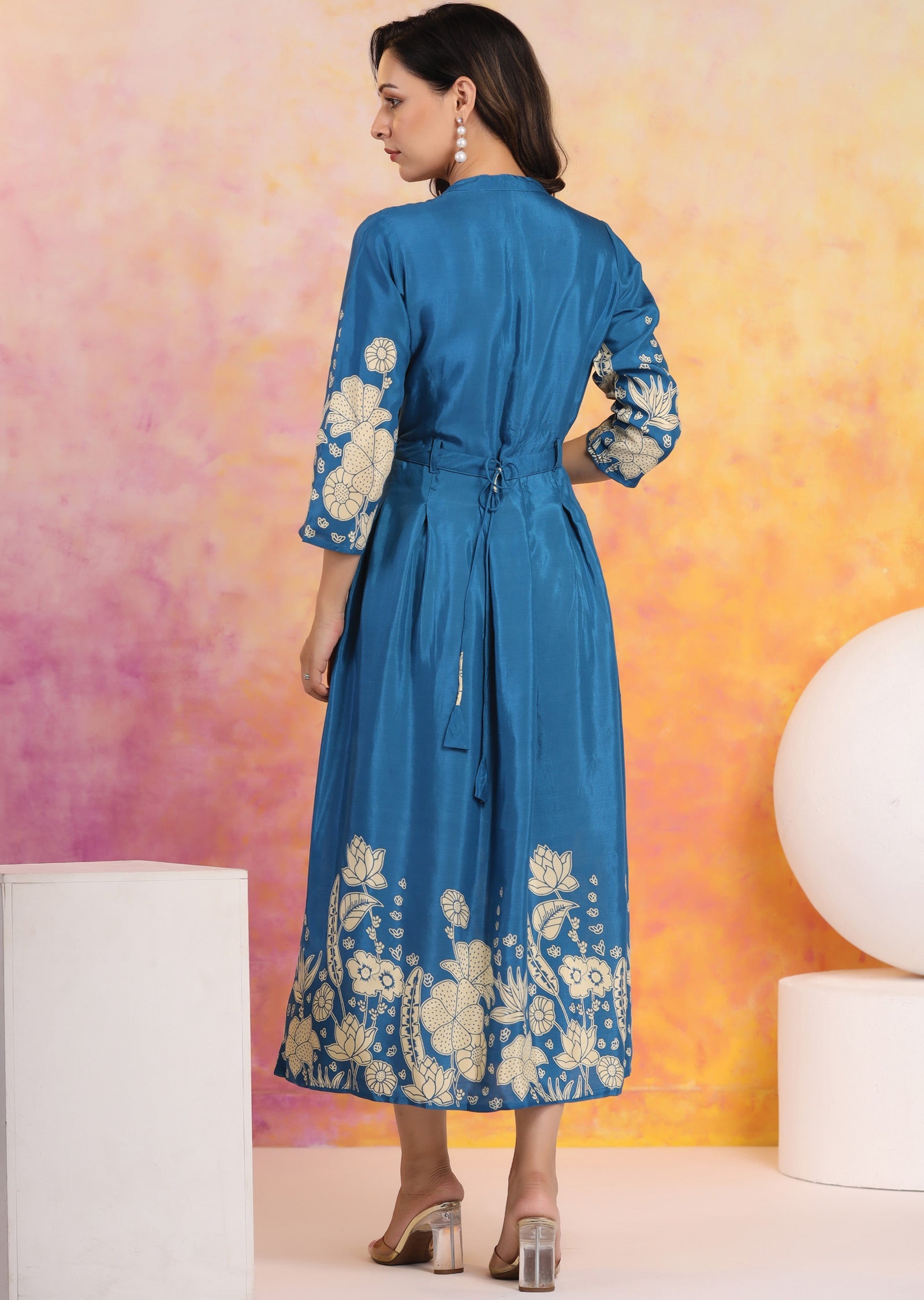 Teal Blue Muslin Kurti Frock Style