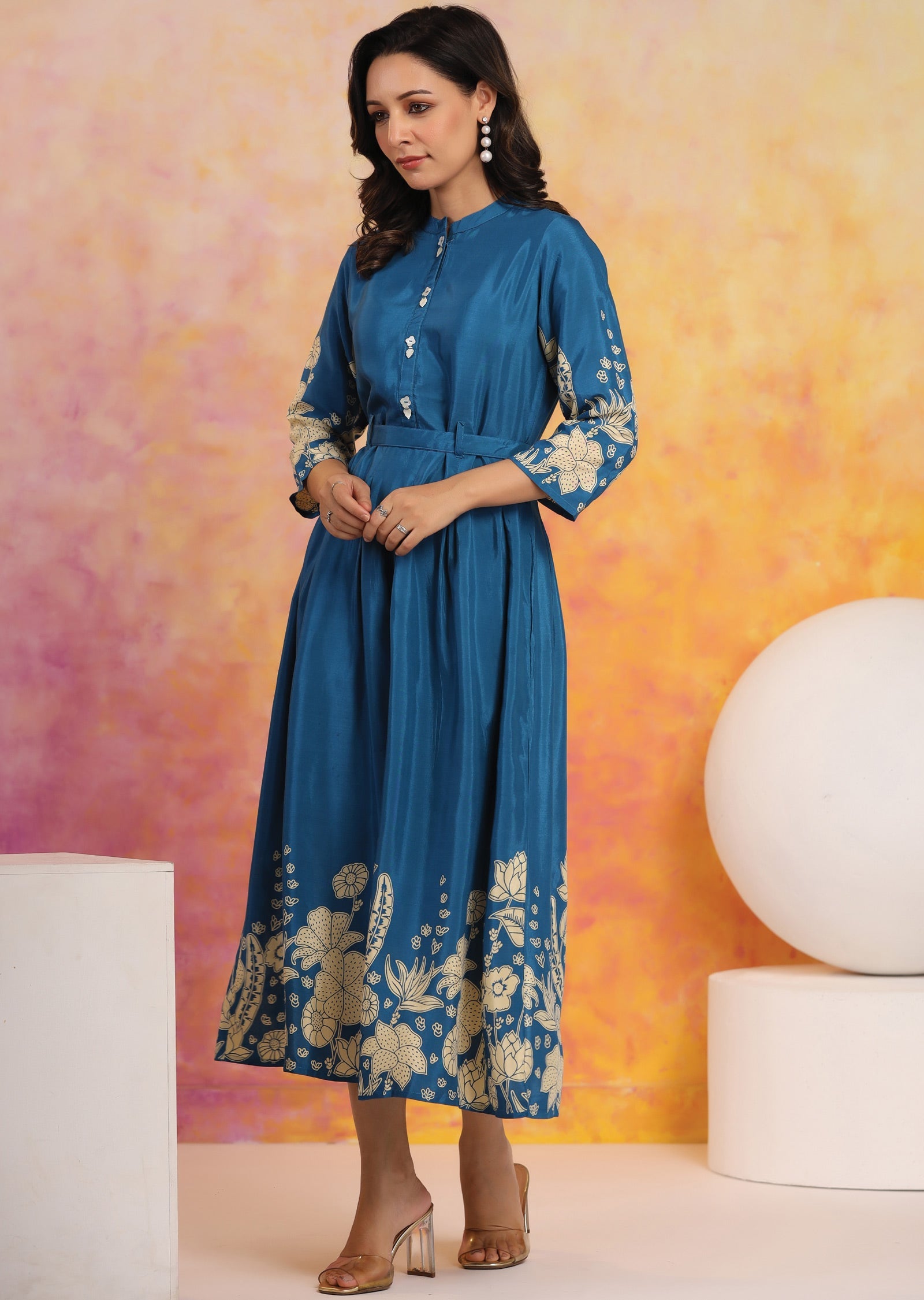 Teal Blue Muslin Kurti Frock Style