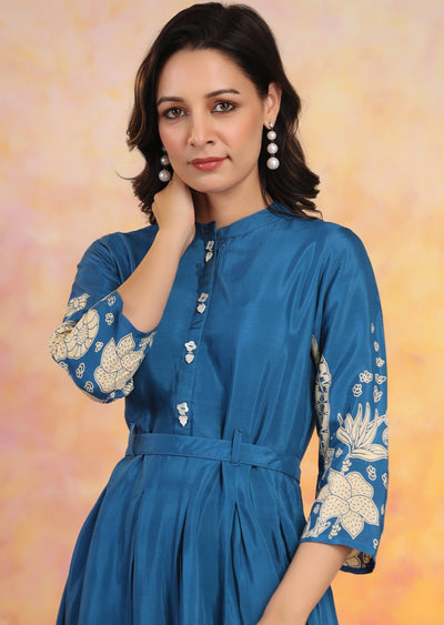 Teal Blue Muslin Kurti Frock Style