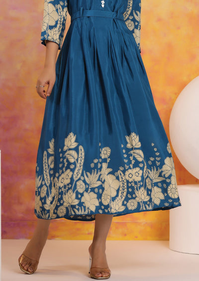 Teal Blue Muslin Kurti Frock Style