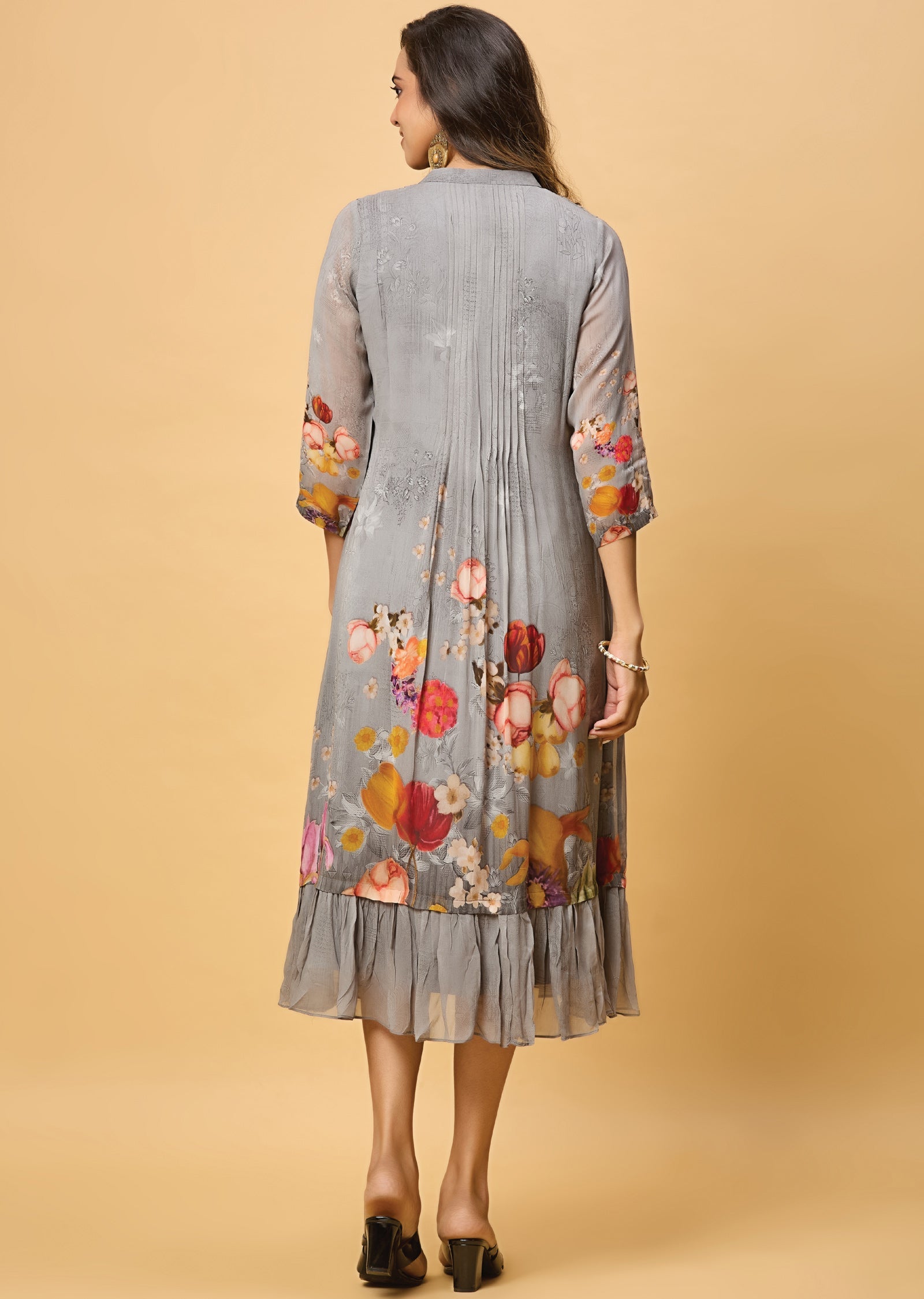 Grey Georgette Midi Dress