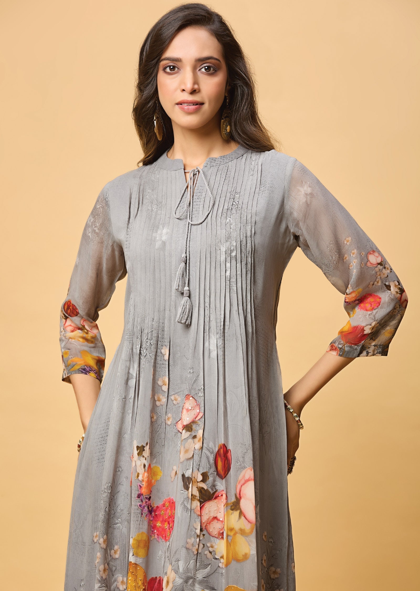 Grey Georgette Midi Dress