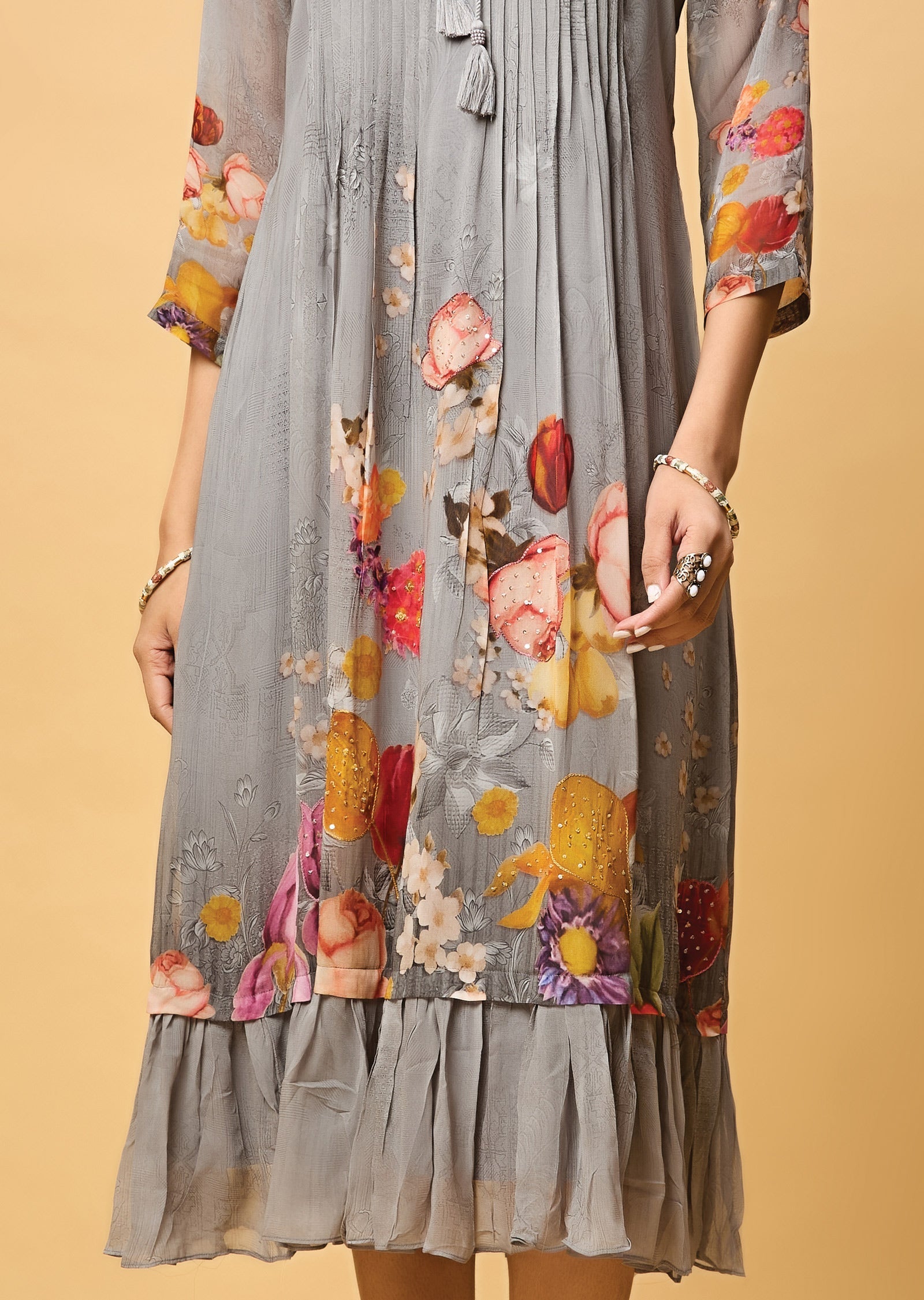 Grey Georgette Midi Dress