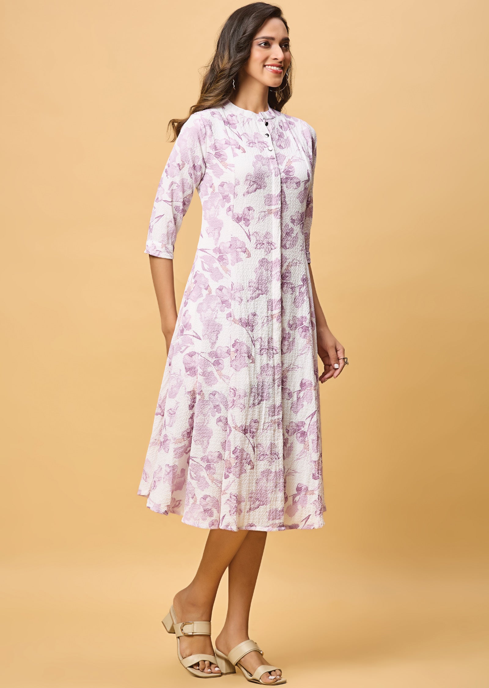 Off White & Lavender Georgette Midi Dress