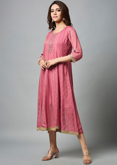 Dark Pink Banaras Georgette Midi Dress