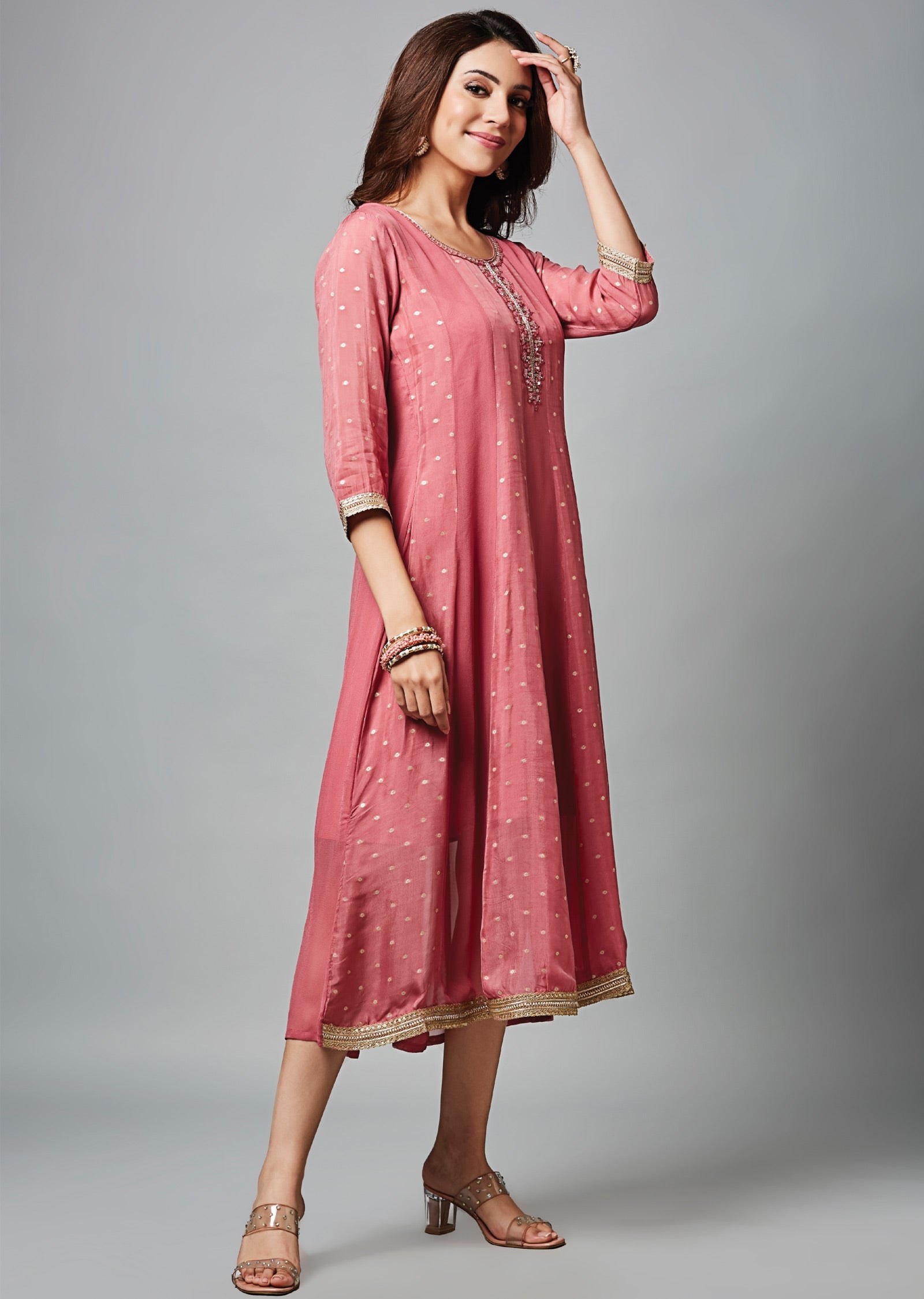 Dark Pink Banaras Georgette Midi Dress