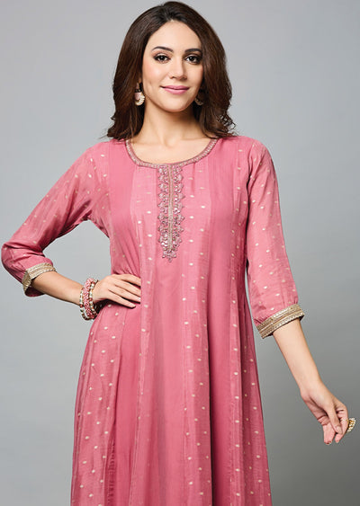 Dark Pink Banaras Georgette Midi Dress