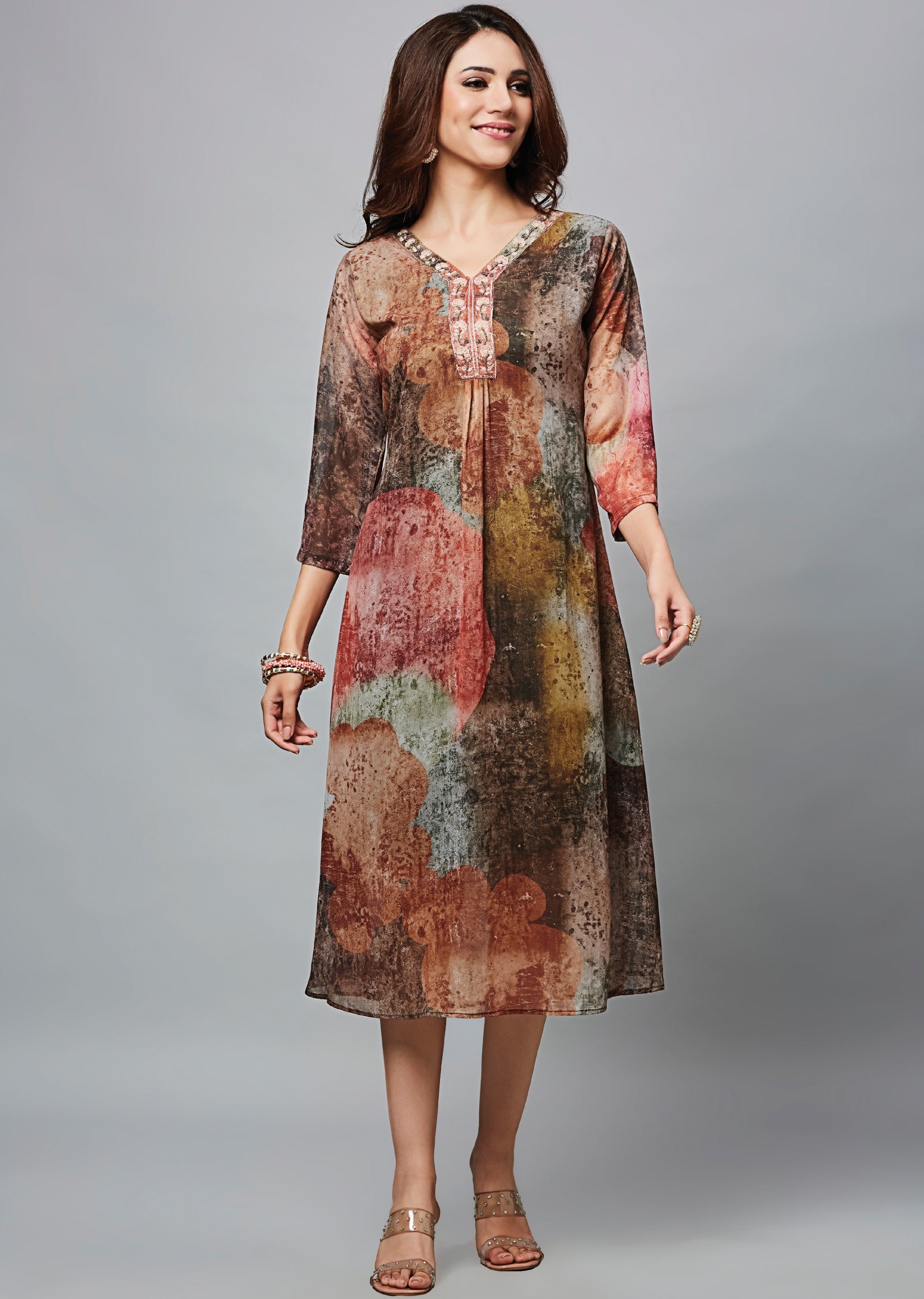 Multi Color Georgette Midi Dress