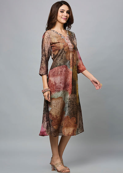Multi Color Georgette Midi Dress