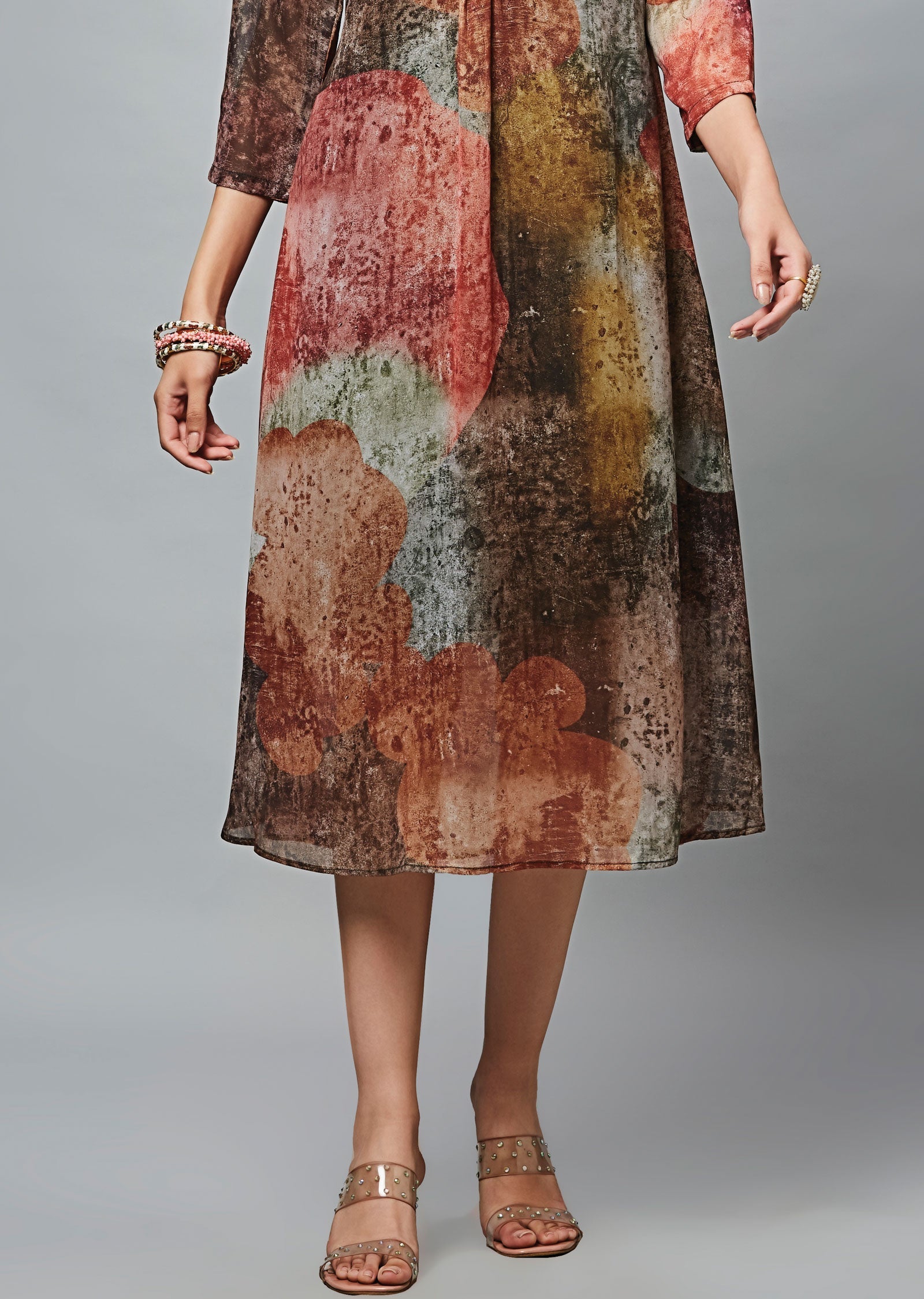 Multi Color Georgette Midi Dress