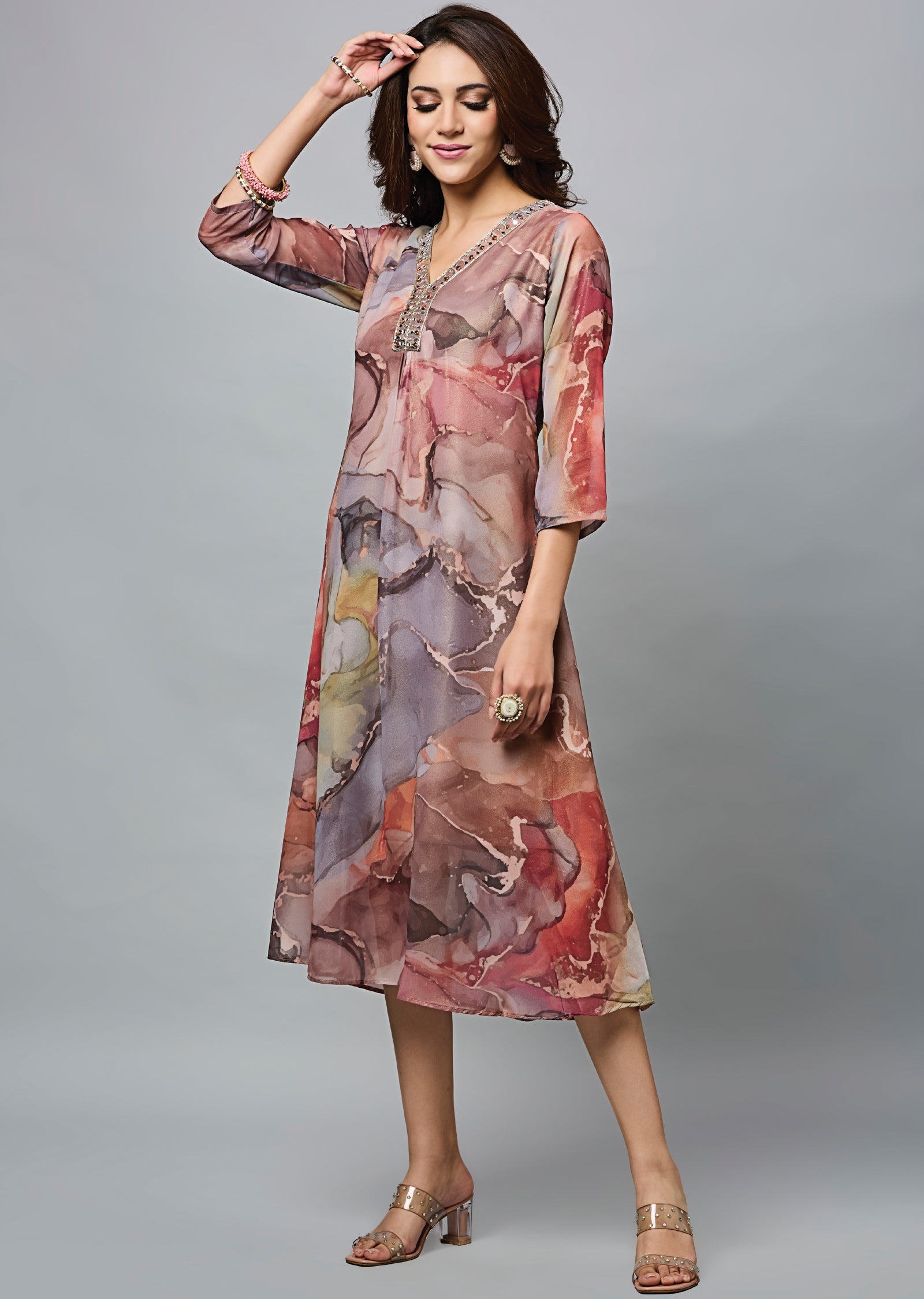 Multi Color Georgette Midi Dress