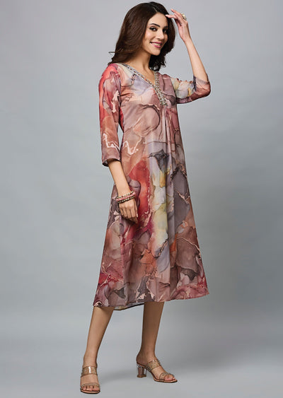 Multi Color Georgette Midi Dress