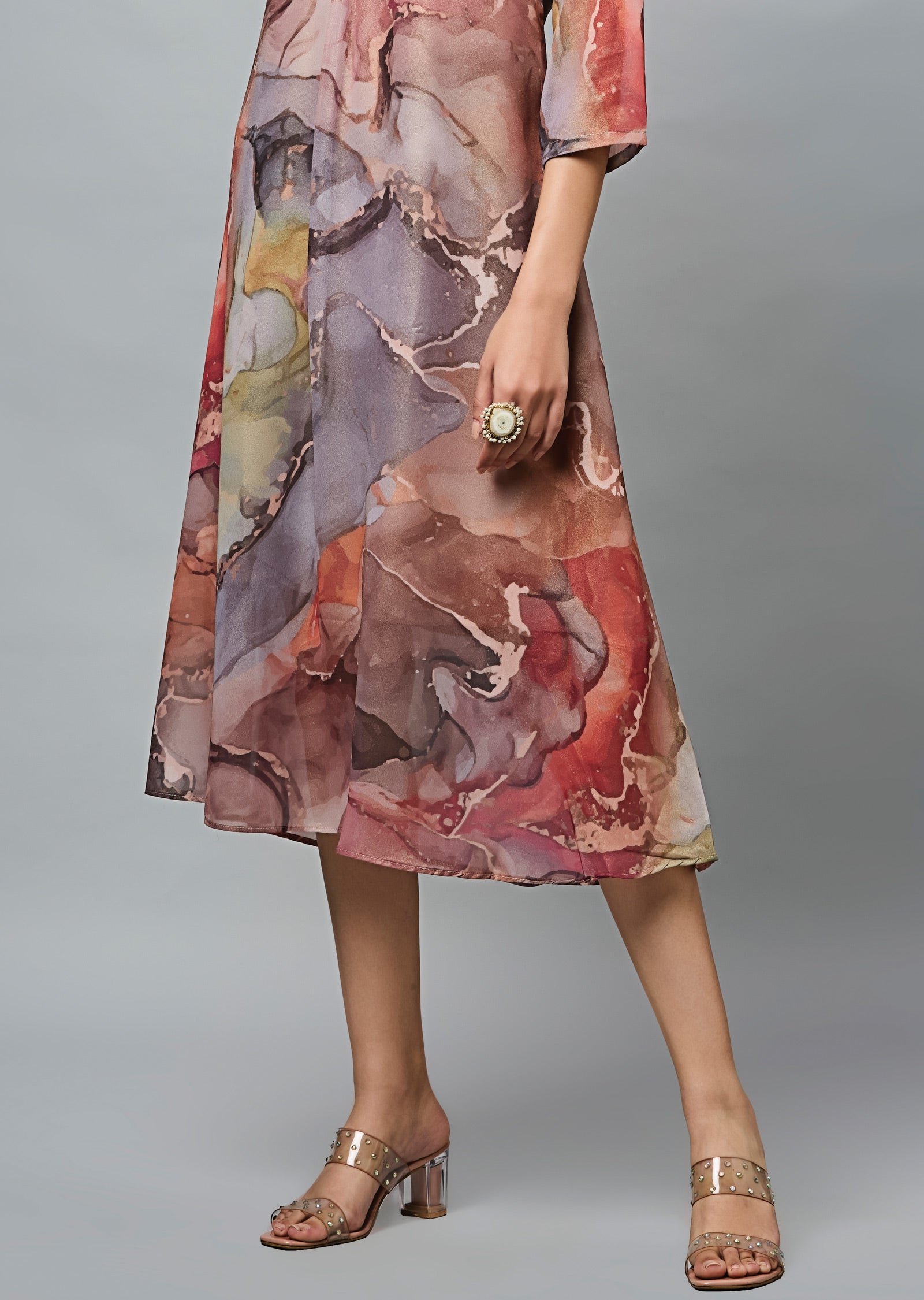 Multi Color Georgette Midi Dress