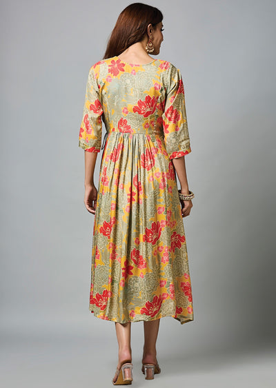 Yellow & Red Muslin Midi Dress