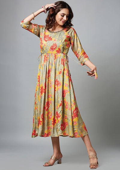 Yellow & Red Muslin Midi Dress