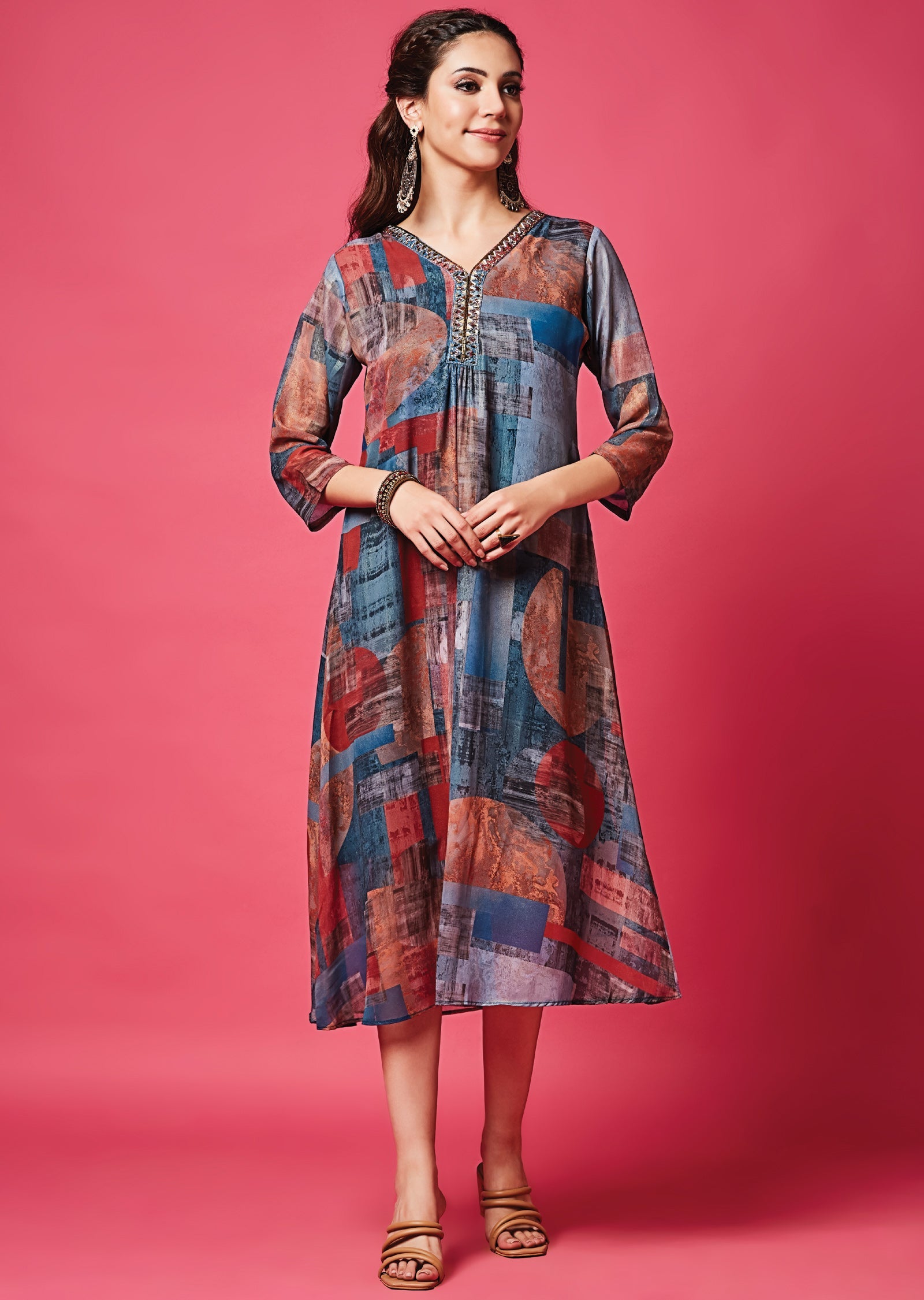 Multicolor Georgette Midi Dress