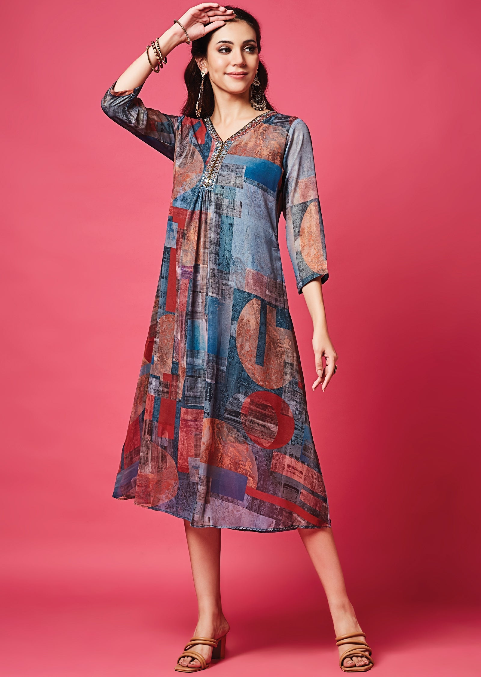 Multicolor Georgette Midi Dress