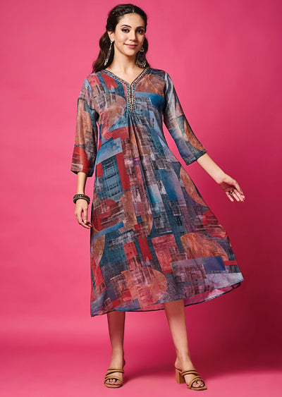 Multicolor Georgette Midi Dress