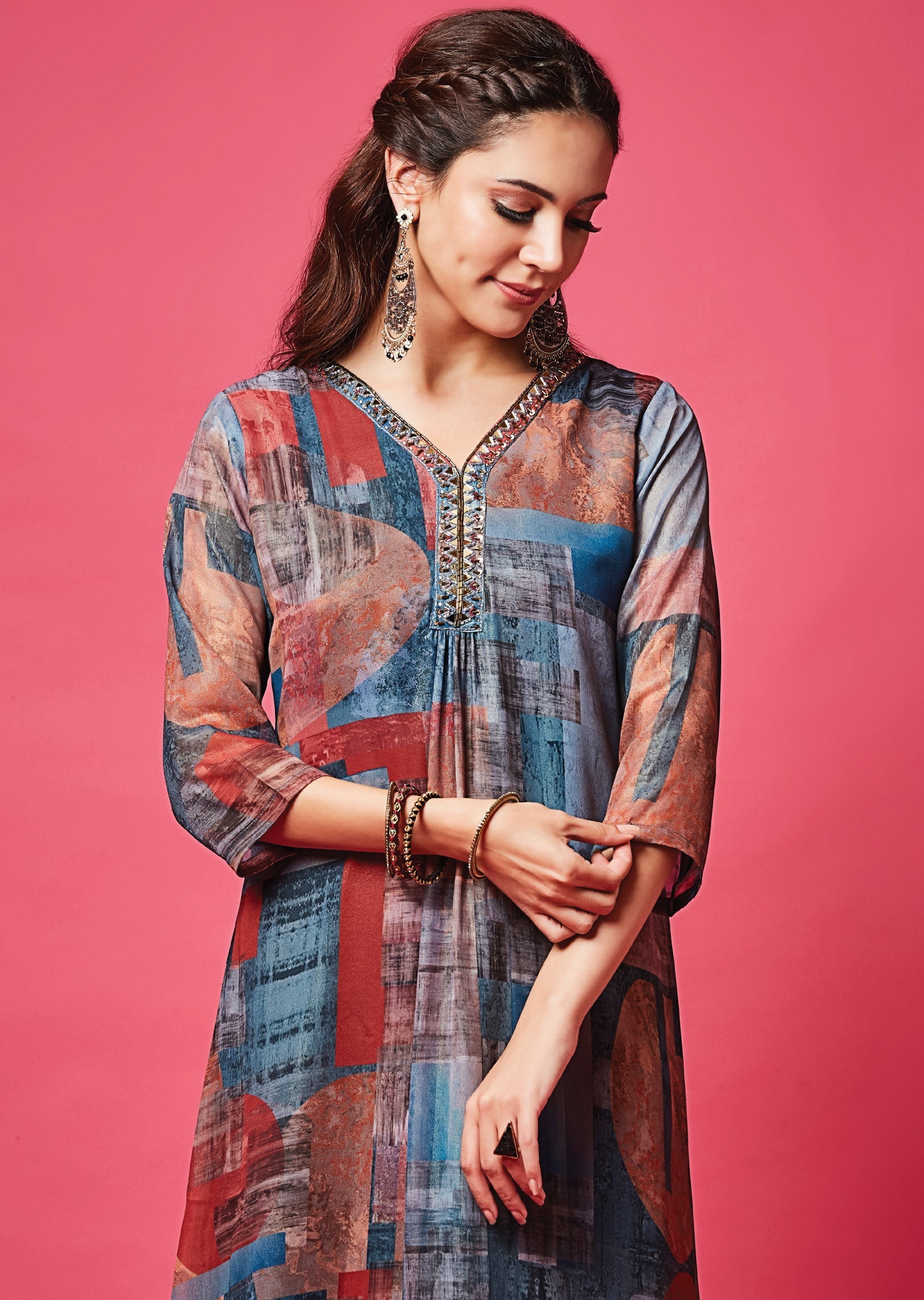 Multicolor Georgette Midi Dress