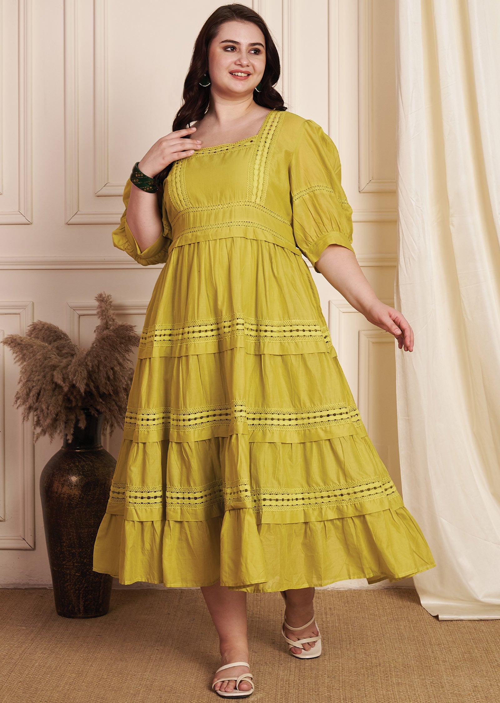 Mehndi Green Cotton Midi Dress