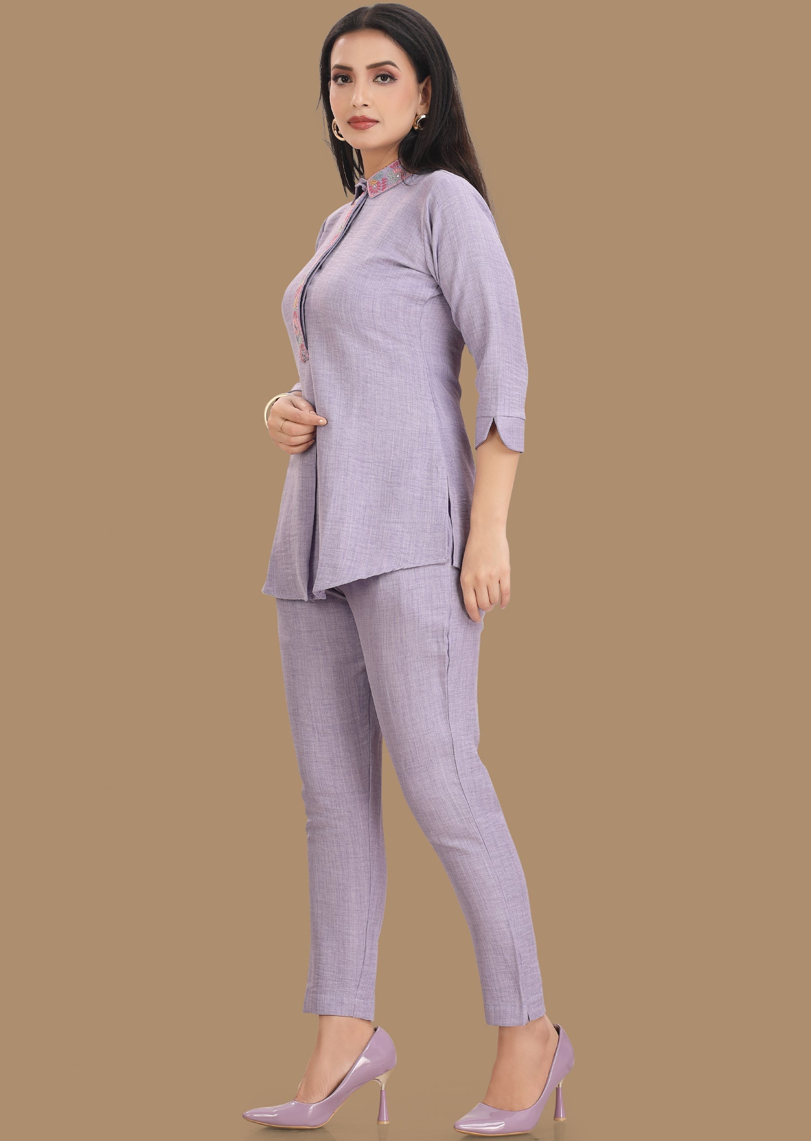 Lavender Soft Denim Silk Co-Ord Set