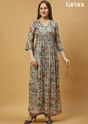 Grey Muslin Kurti Sets