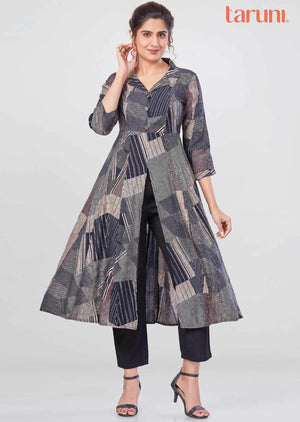 Black Muslin Printed Kurti Sets