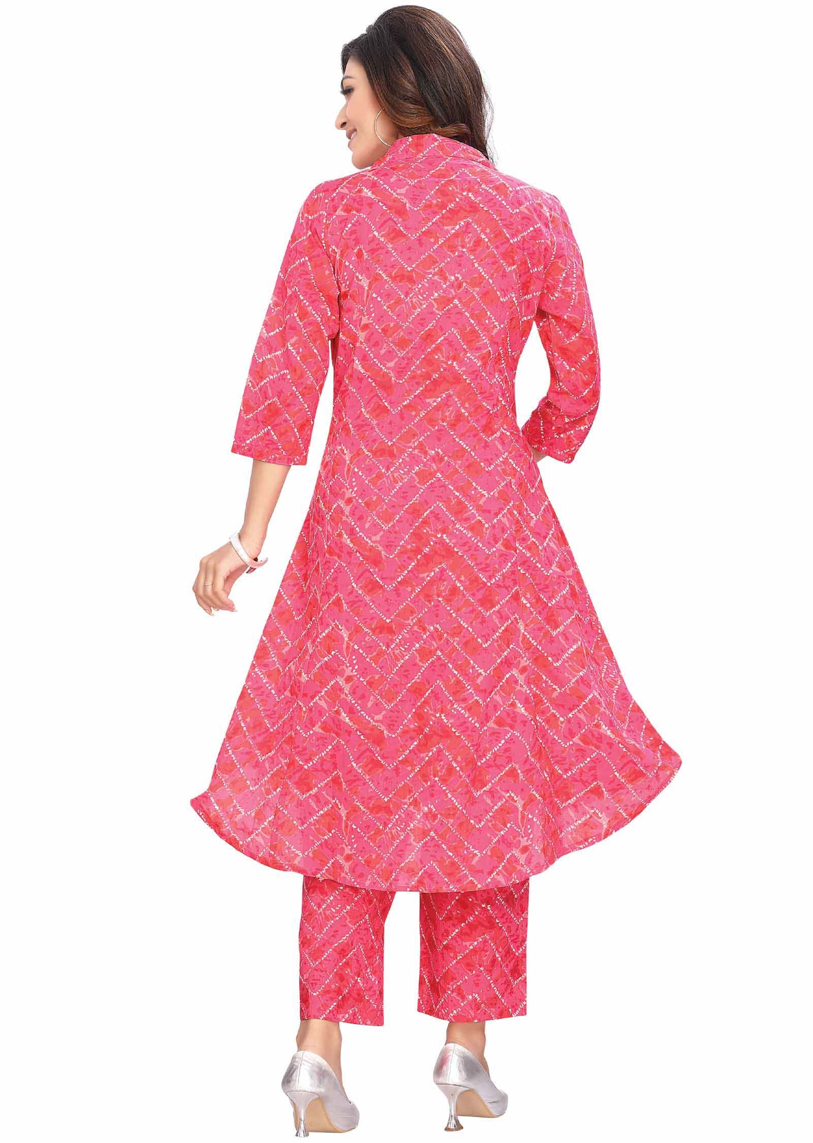 Pink & peach Cotton Printed Kurti Sets