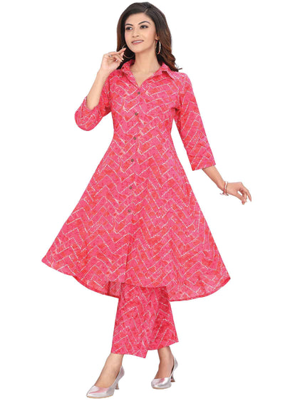 Pink & peach Cotton Printed Kurti Sets