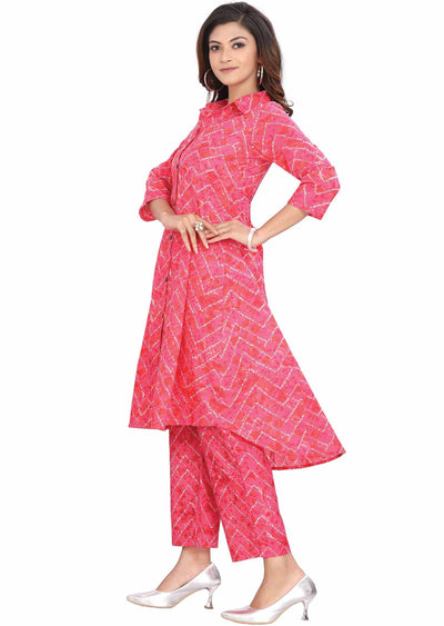 Pink & peach Cotton Printed Kurti Sets