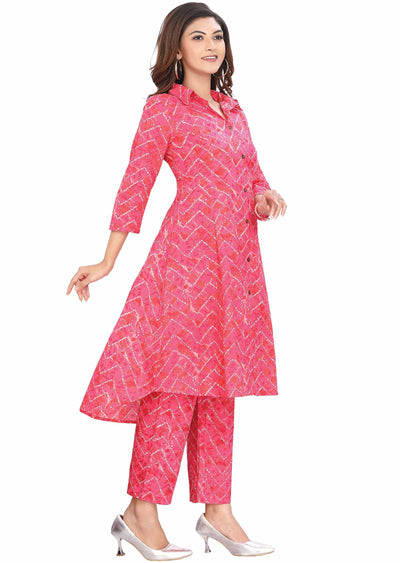 Pink & peach Cotton Printed Kurti Sets