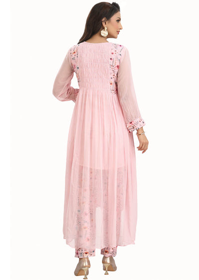 Baby Pink Georgette Embroidered Kurti Sets